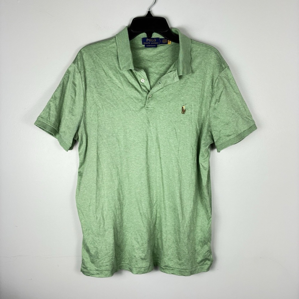 Polo Ralph Lauren Polo Shirt Mens Large Green Slim Fit Cotton Pony EUC